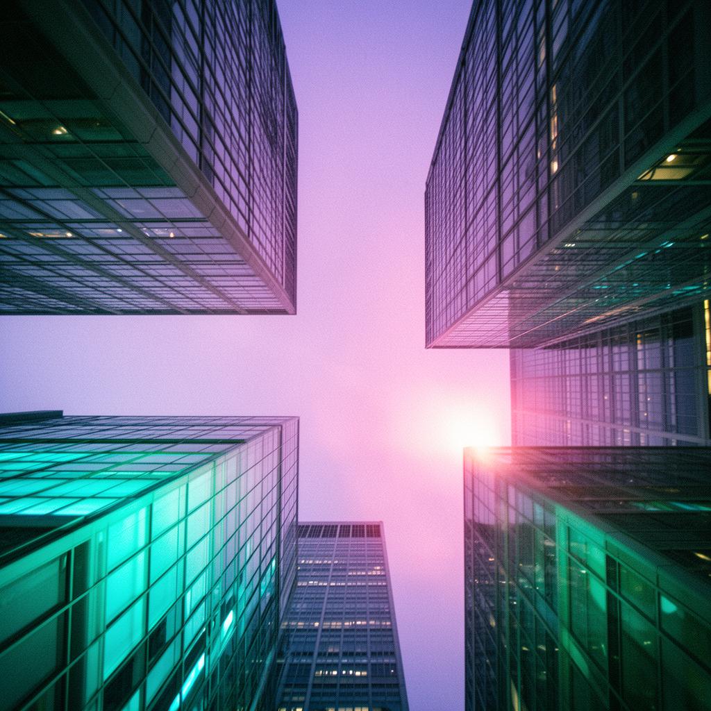 Looking up at modern skyscrapers — symbolising ambition, structure and rigour