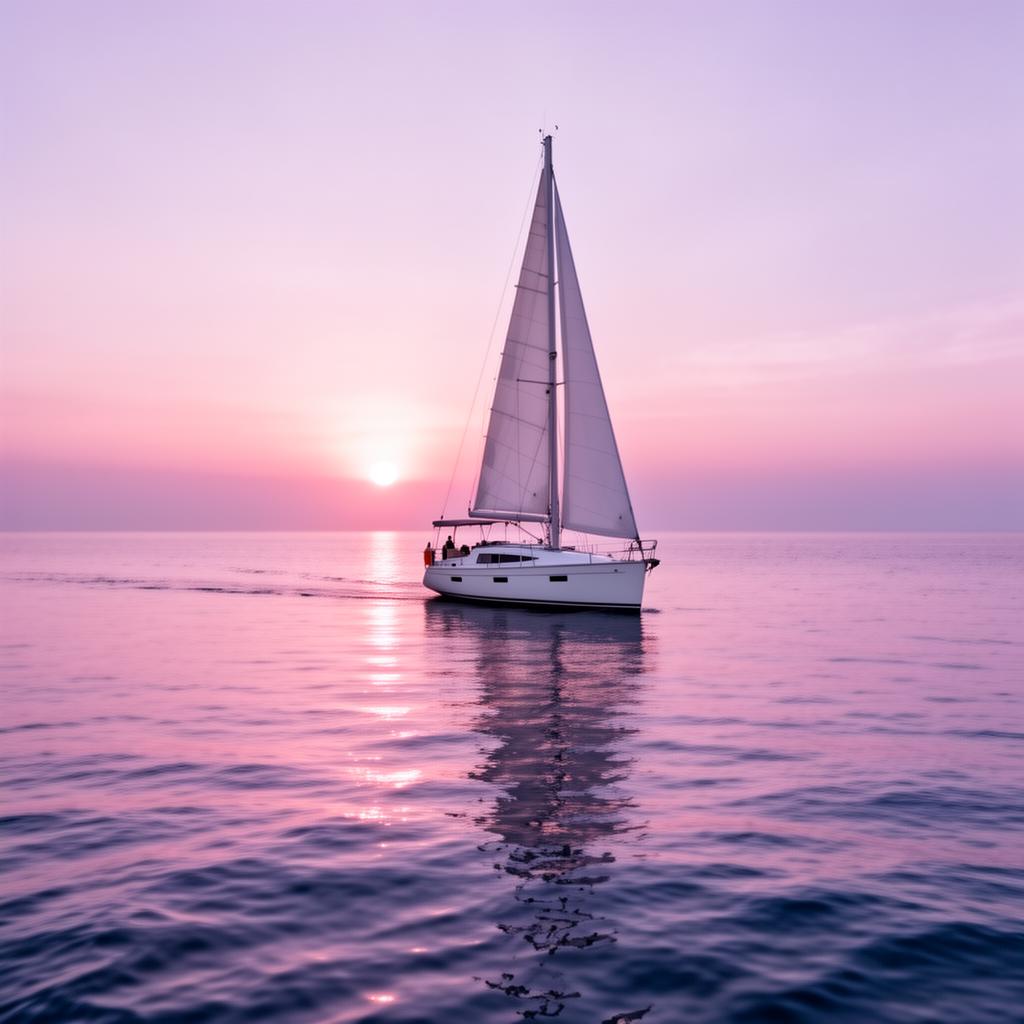 Sailboat on calm water at sunrise, evoking a smooth, modernised journey